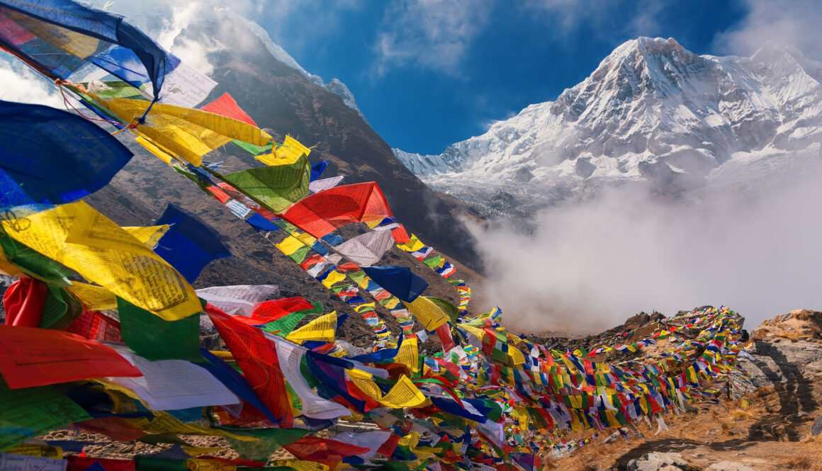 Prayer,Flags,And,Mt.,Annapurna,I,Background,From,Annapurna,Base